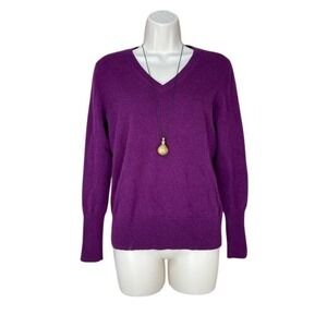 Halogen Cashmere Sweater W/L Petite Purple V-Neck Knit LN/NWOT